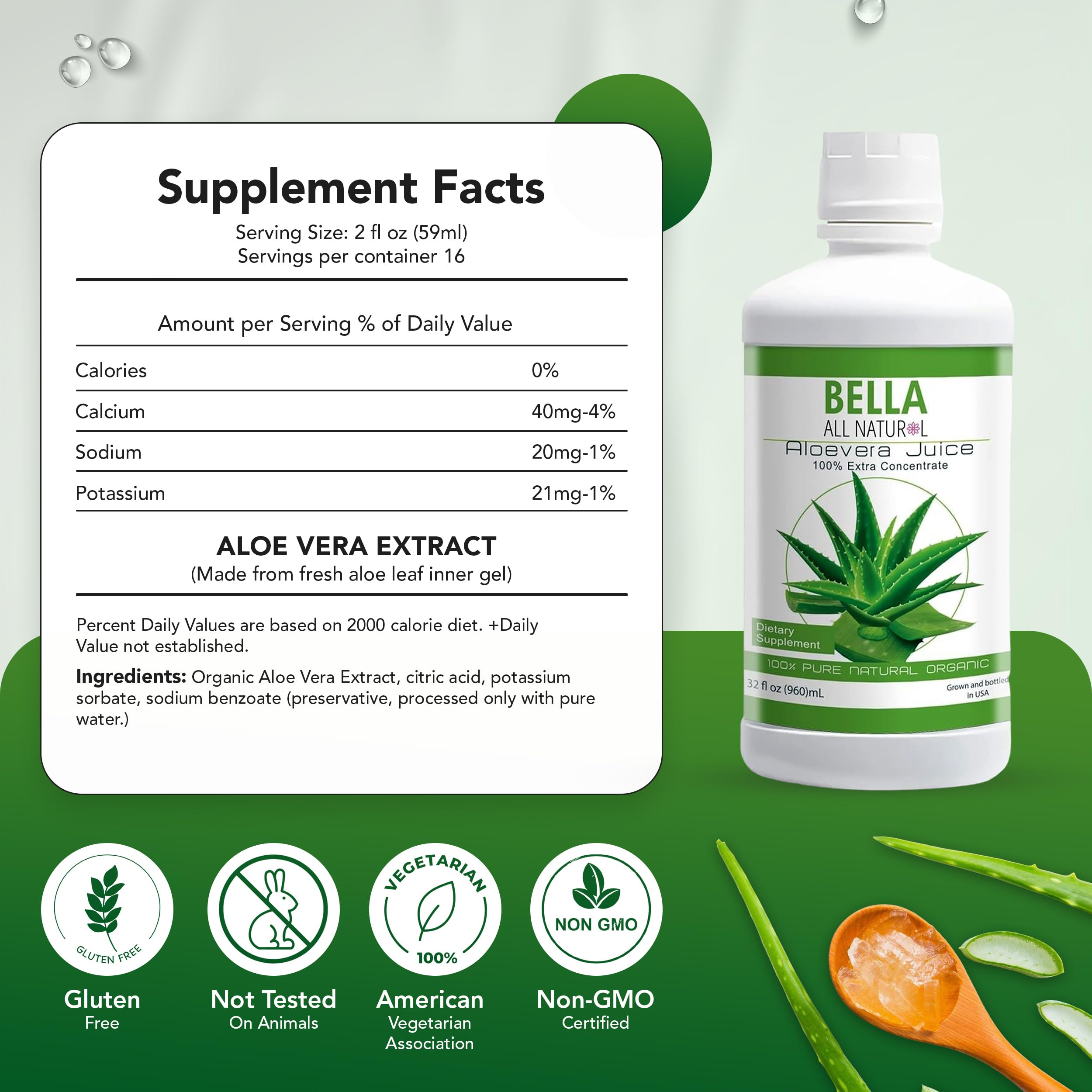Bella All Natural textura del jugo de aloe mostrando pureza y aspecto hidratante