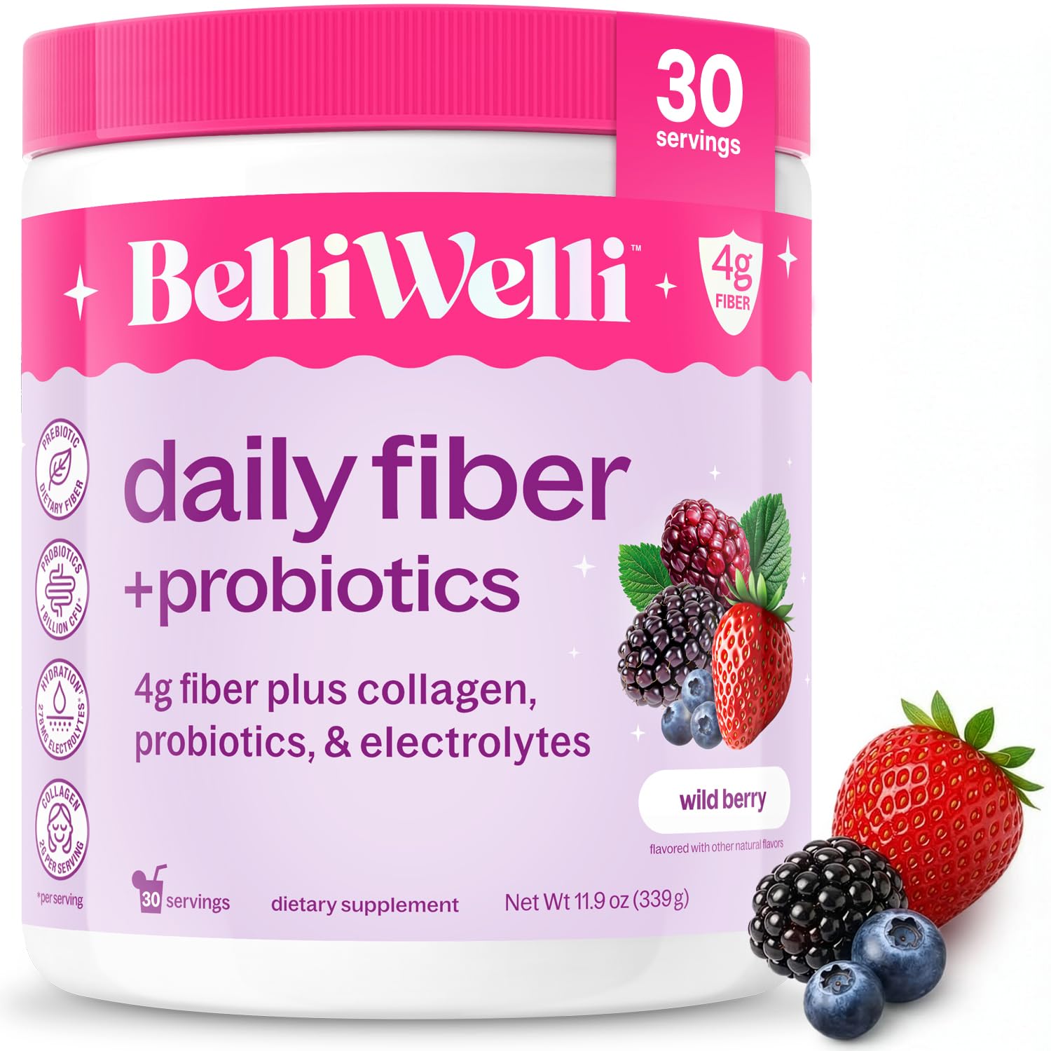 Belli Welli envase frontal con diseño y sabor Wild Berry, confianza visual