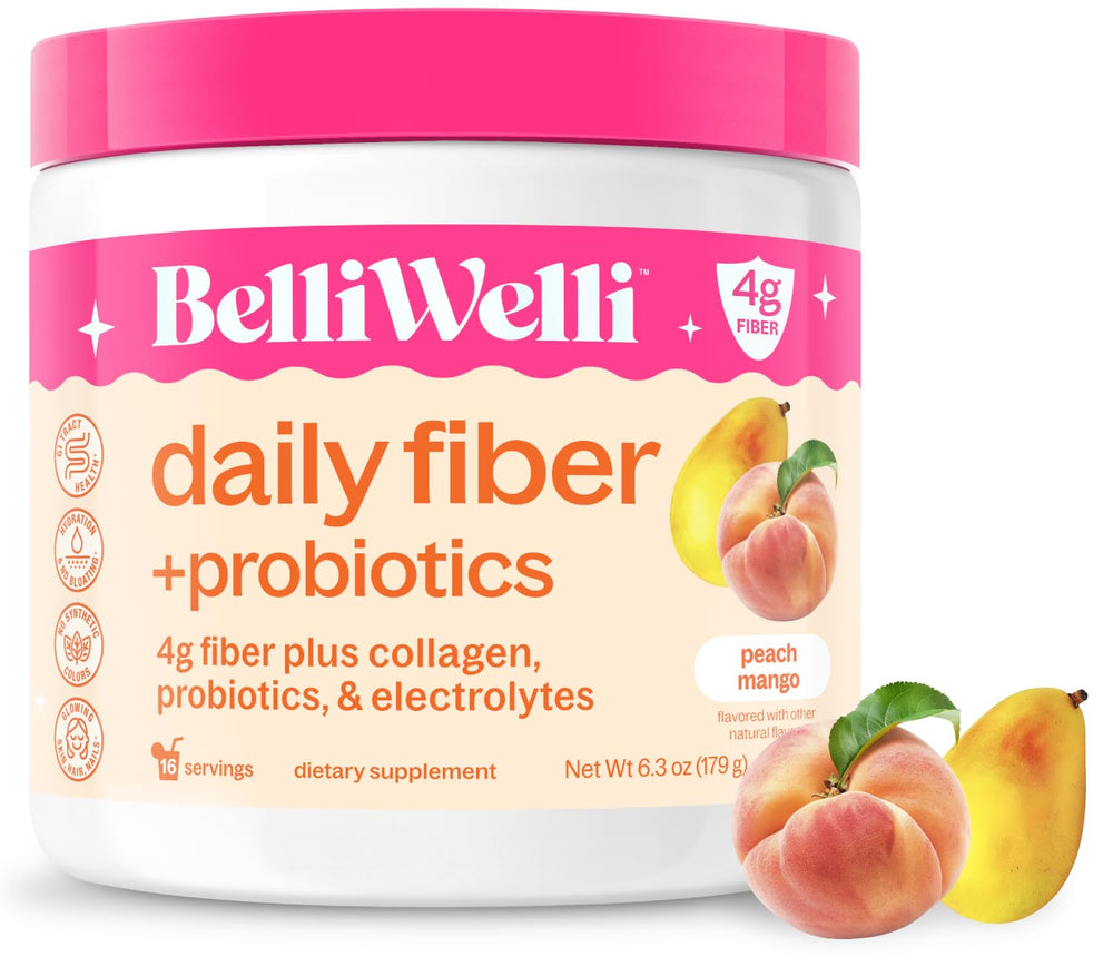 Belli Welli envase frontal mostrando sabor Peach Mango y beneficio digestivo