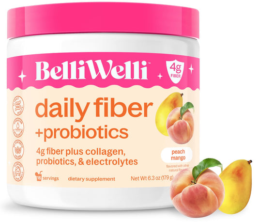 Belli Welli envase frontal mostrando sabor Peach Mango y beneficio digestivo
