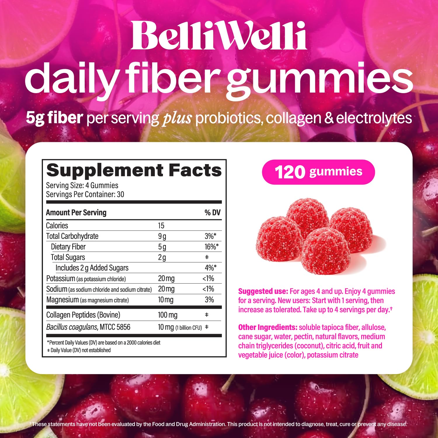 Etiqueta Belli Welli con lista de ingredientes y beneficios claros