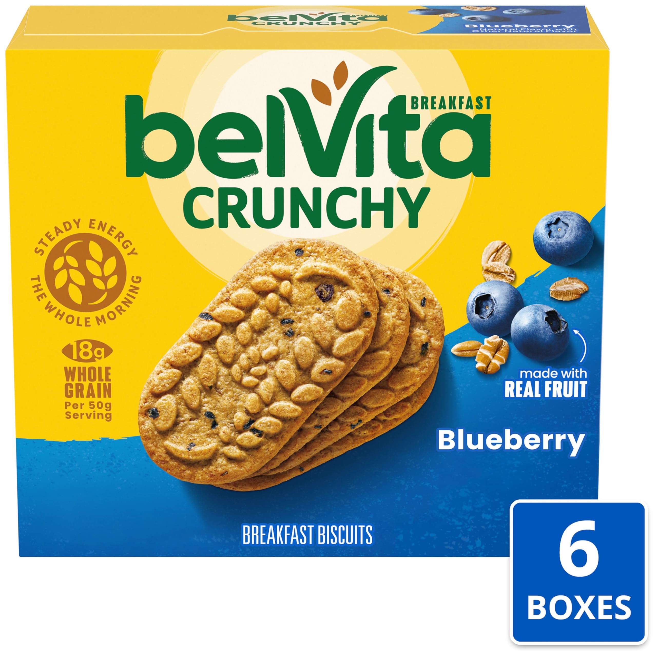 belVita paquete abierto con cuatro galletas, conveniente para llevar y comer