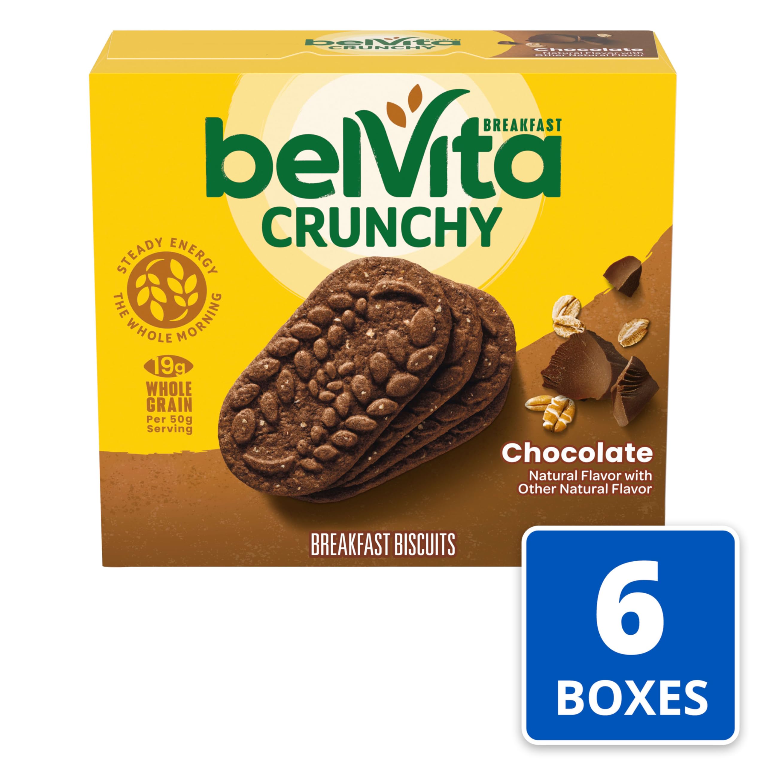 belVita textura de cacao y granos en mano, sensación natural