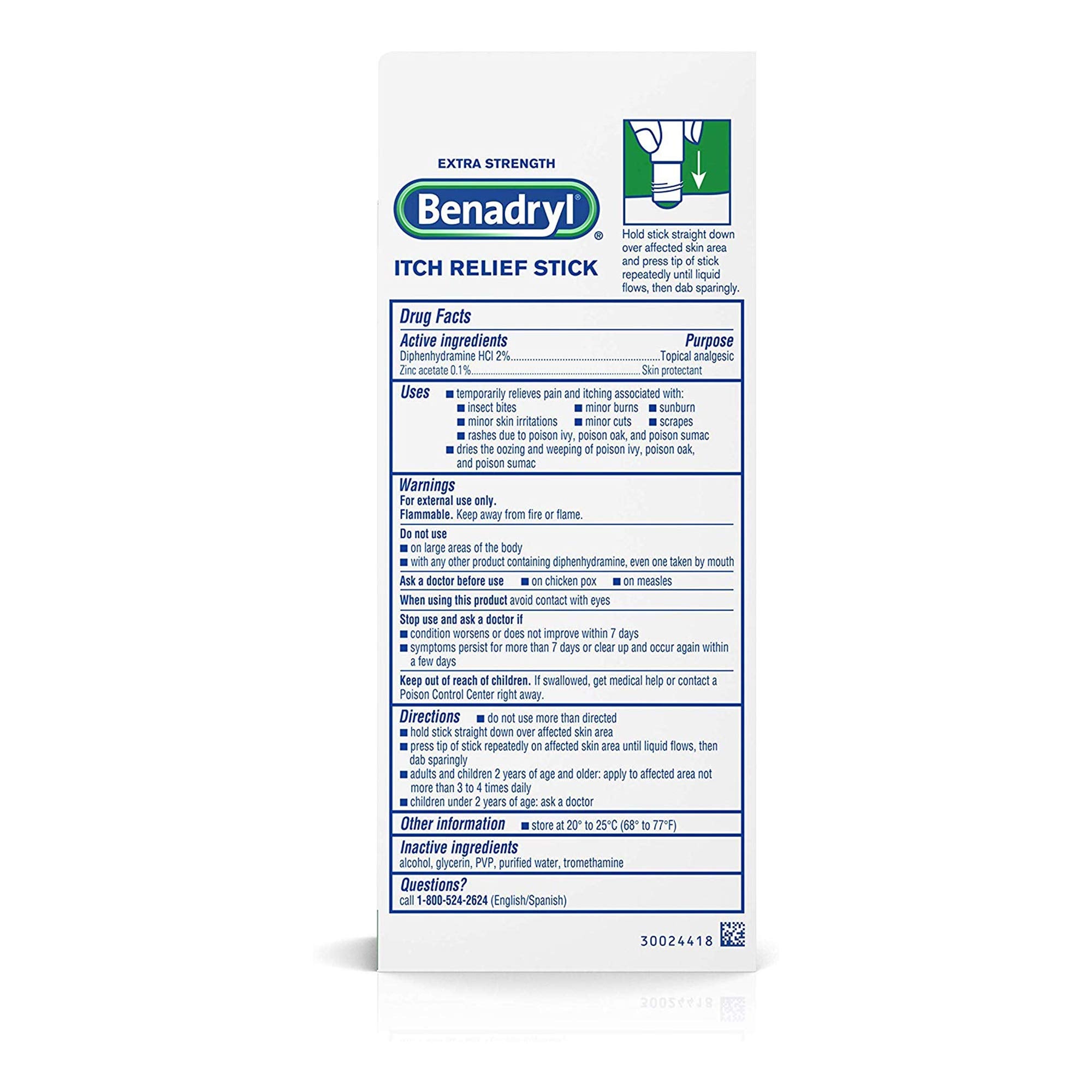 Rociado de Benadryl spray sobre piel seca para sensación refrescante