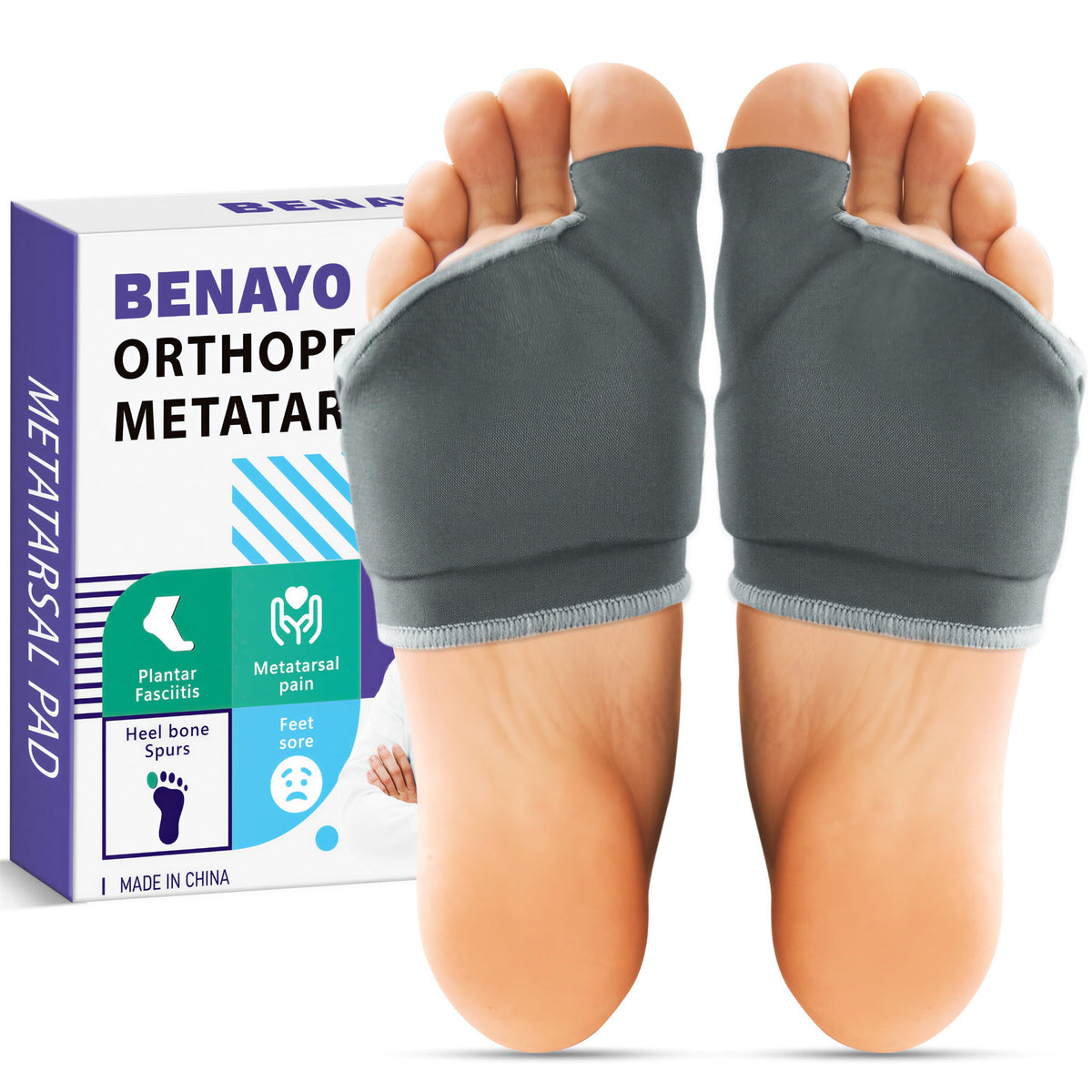 BENAYO vista frontal del paquete que muestra tamaño y color, conveniencia inmediata