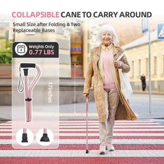Persona usando BeneCane en paseo urbano, mejora equilibrio y confianza al caminar
