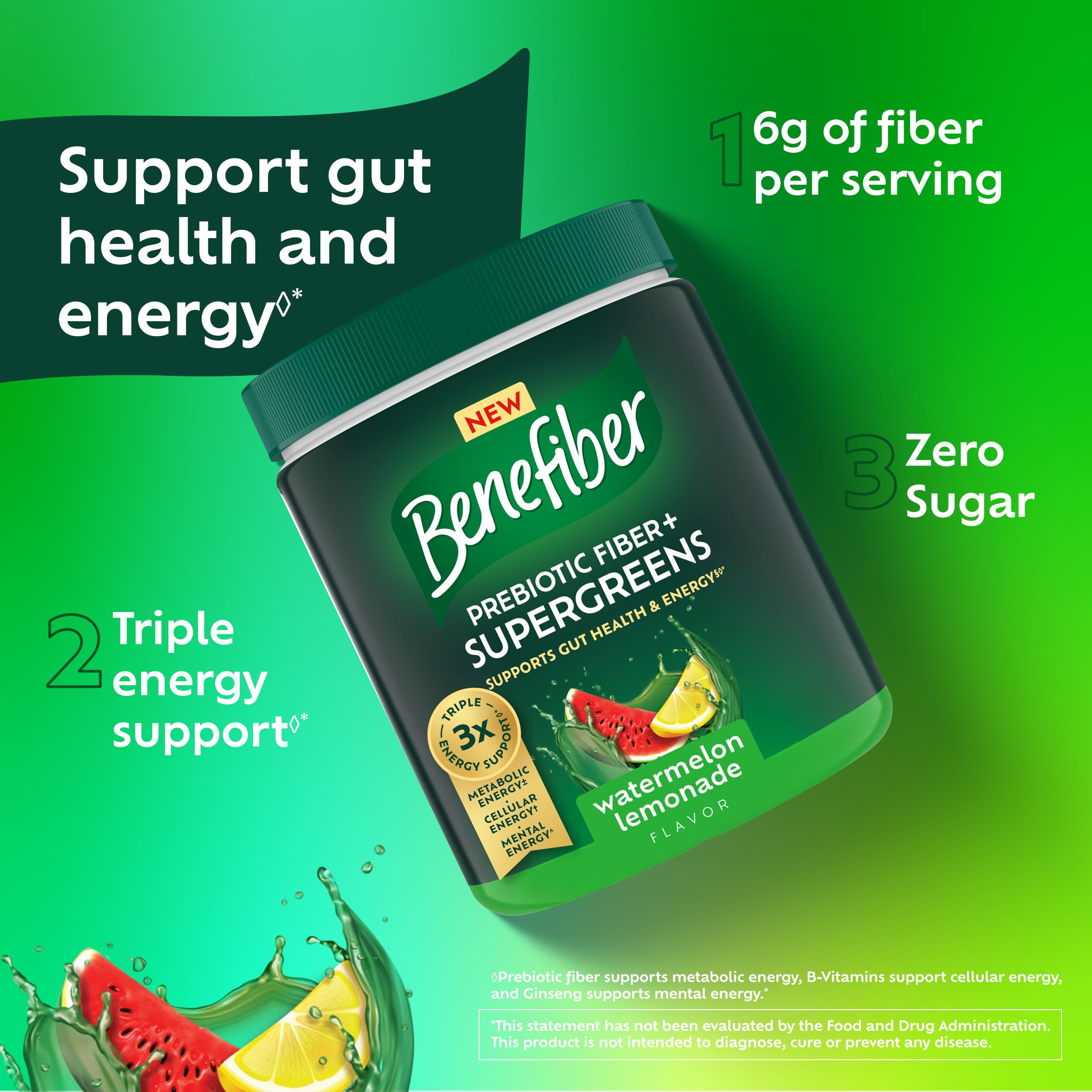 Benefiber etiqueta con información nutricional subrayando 6 g de fibra por porción