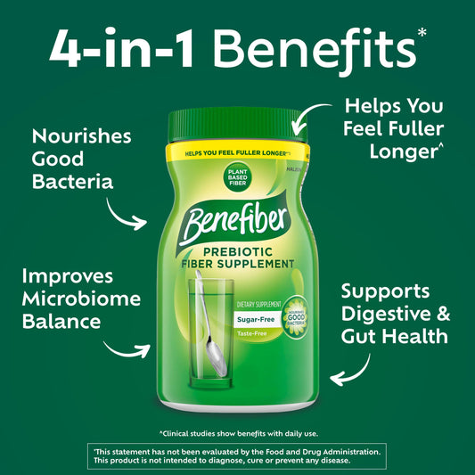Benefiber primer plano del polvo sin grumos y textura fina