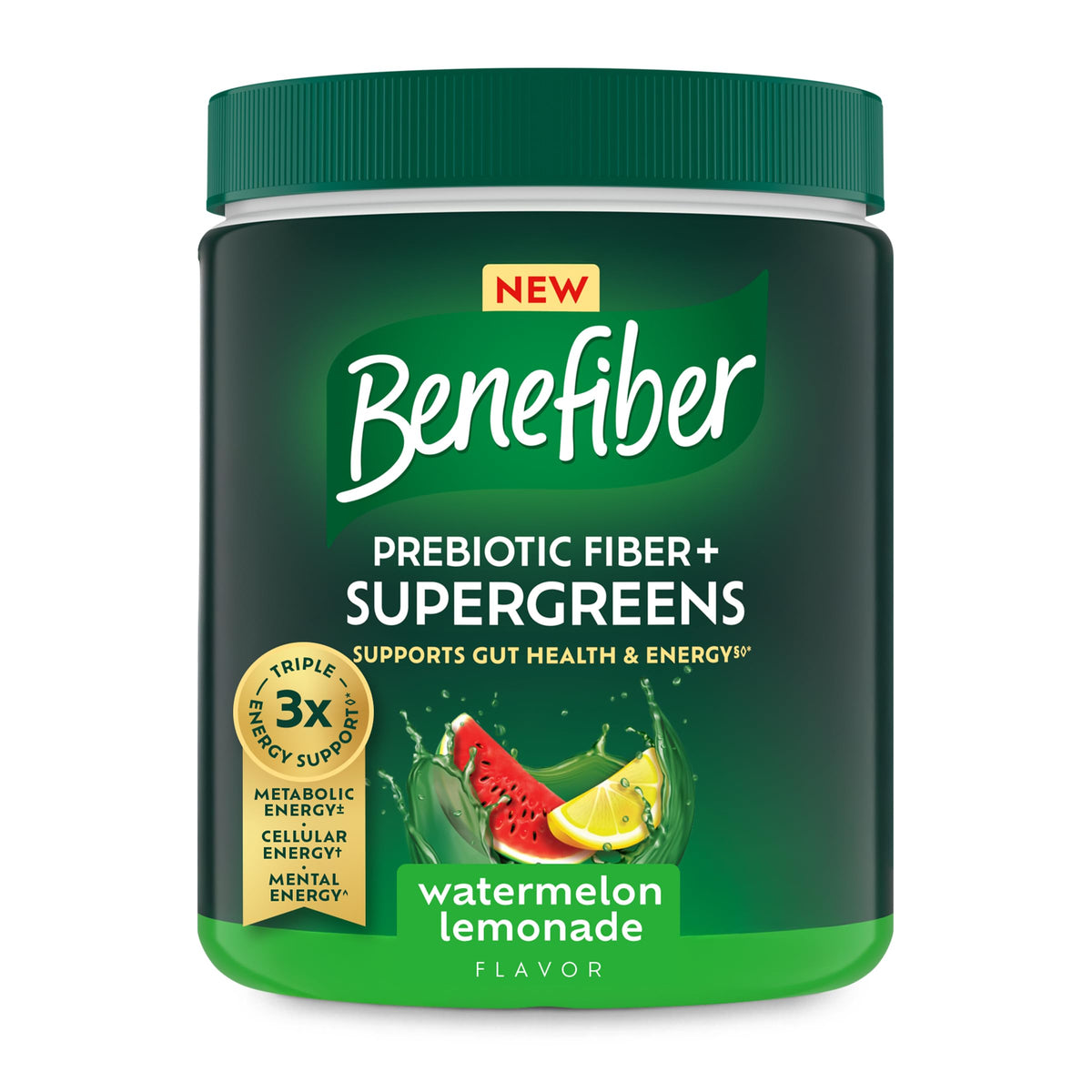 Benefiber envase frontal Watermelon Lemonade mostrando presentación y beneficio de fibra