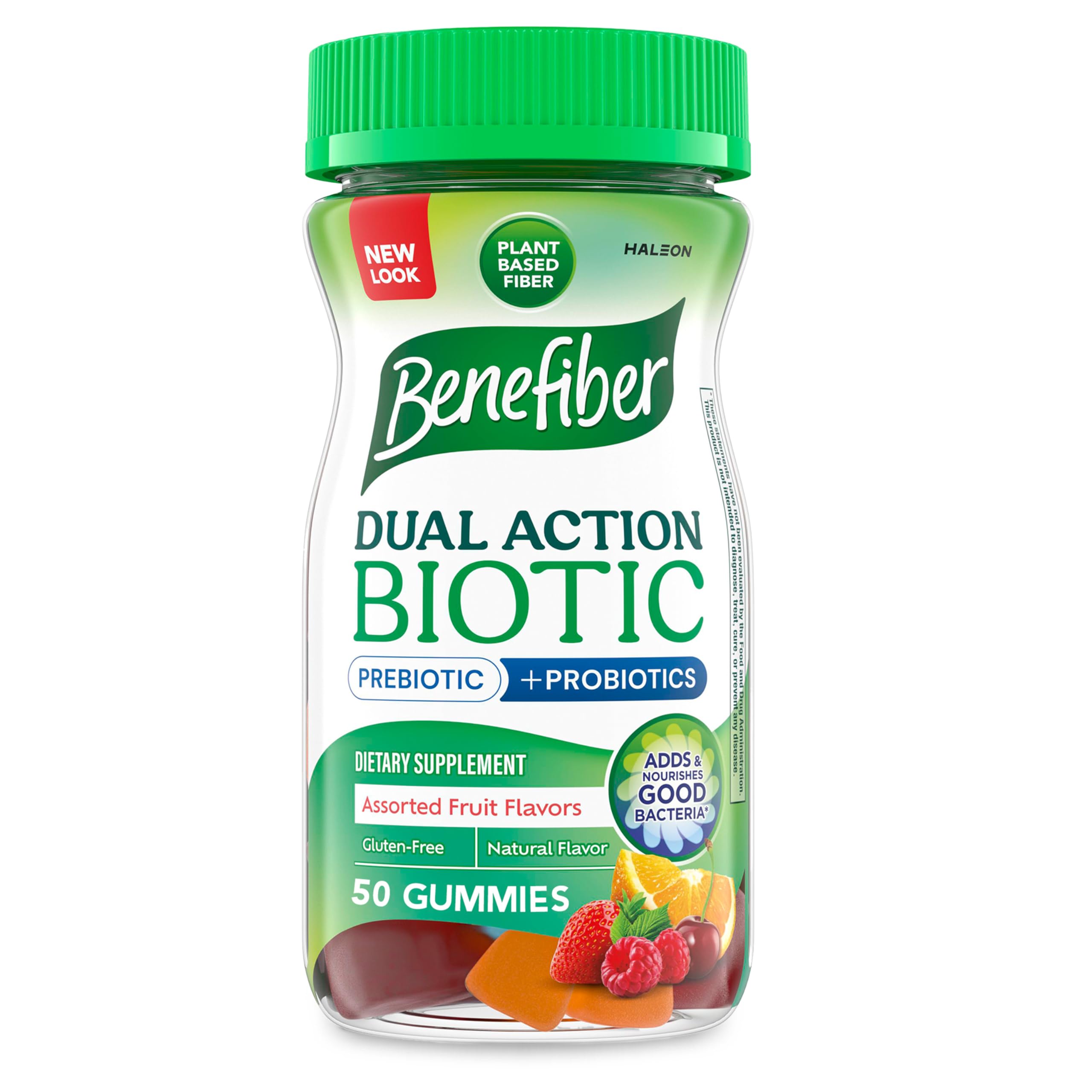 Benefiber frasco frontal 50 ct mostrando la presentación y beneficio de fibra diaria