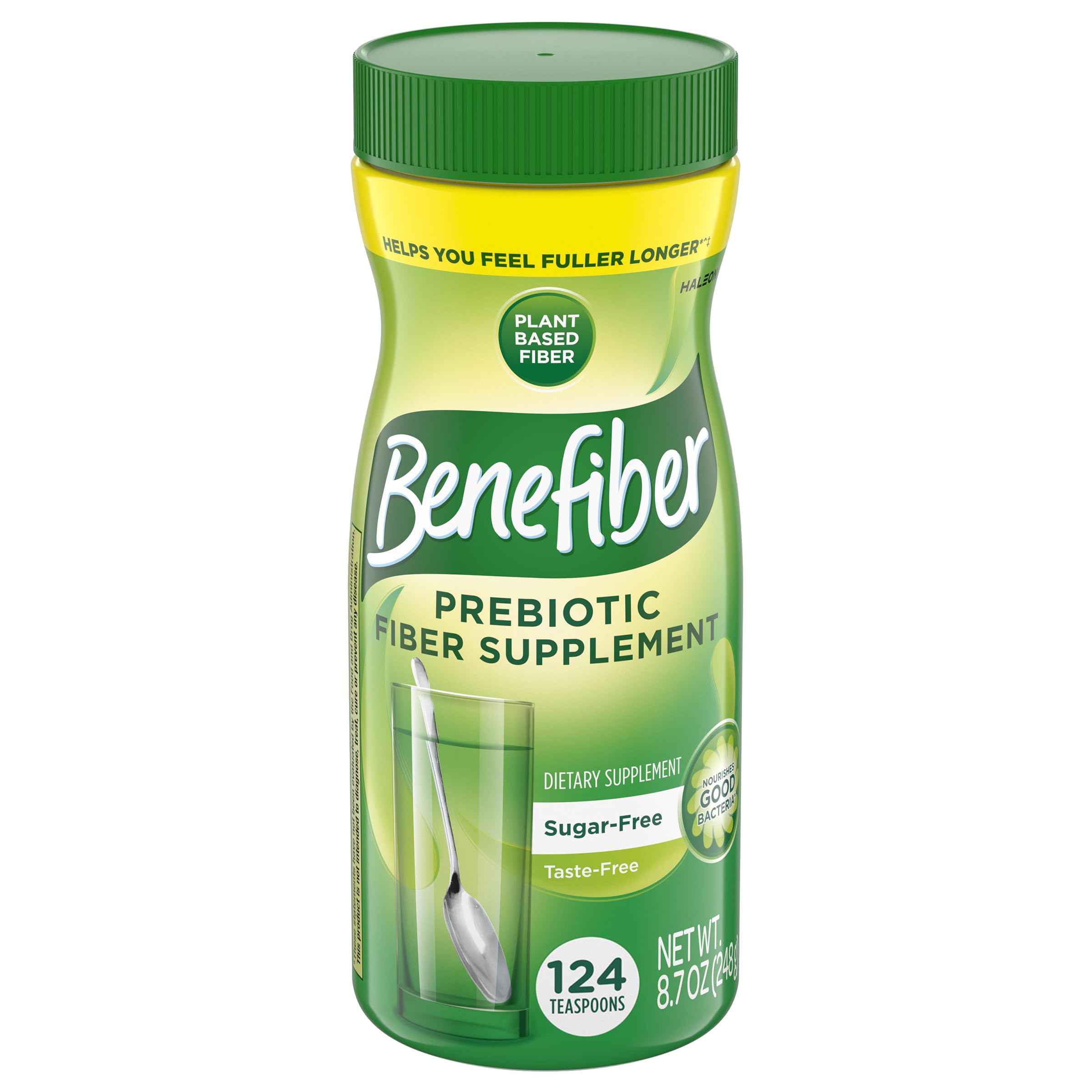 Benefiber envase frontal mostrando el producto y cantidad, facilita añadir fibra diaria