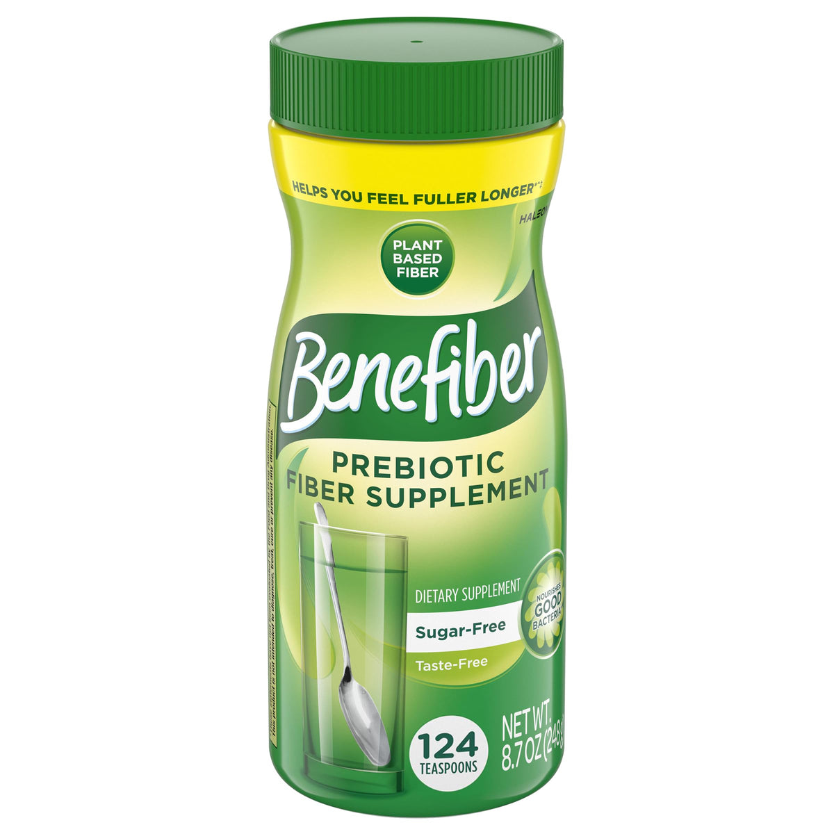 Benefiber envase frontal mostrando el producto y cantidad, facilita añadir fibra diaria