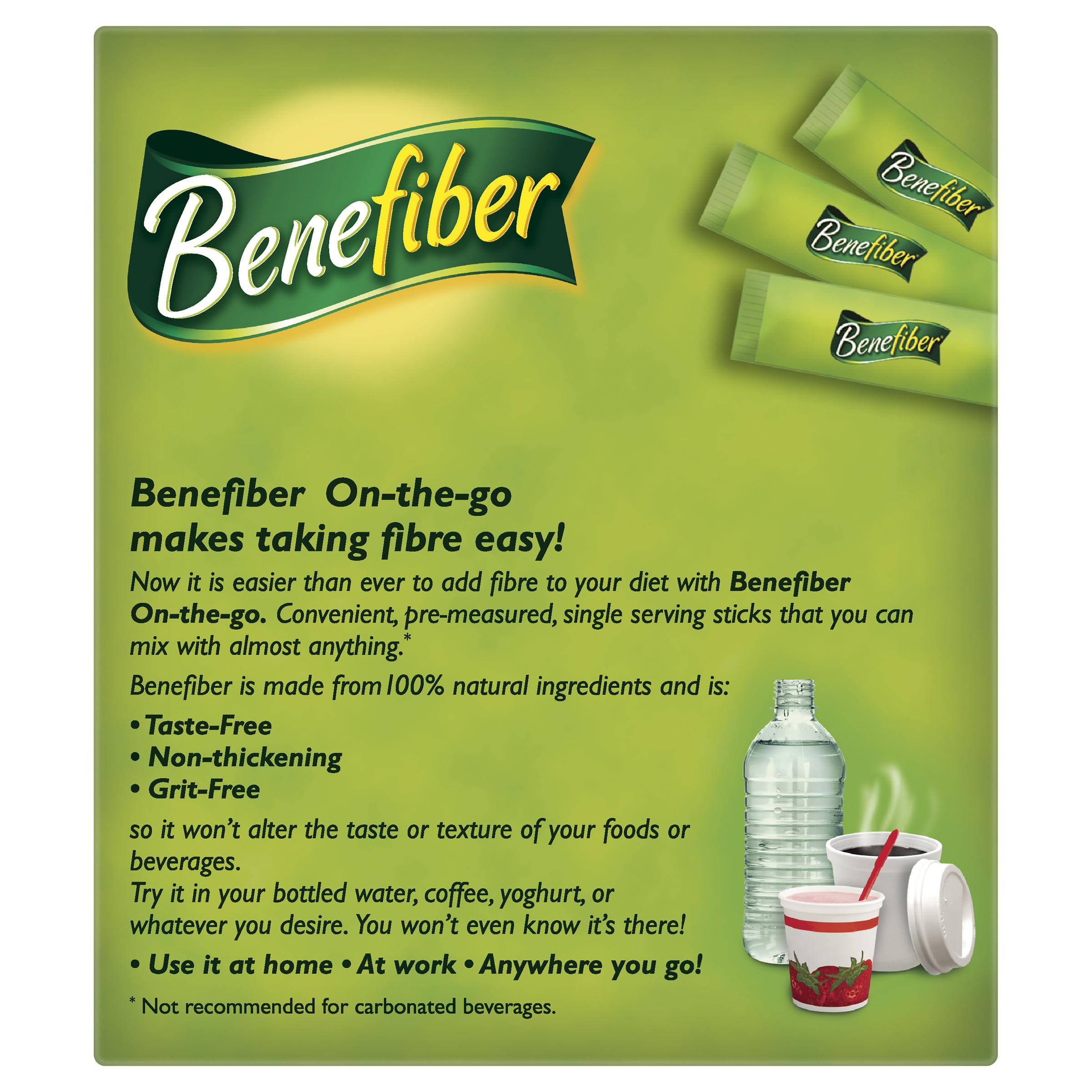 Benefiber polvo en primer plano mostrando textura fina y homogénea