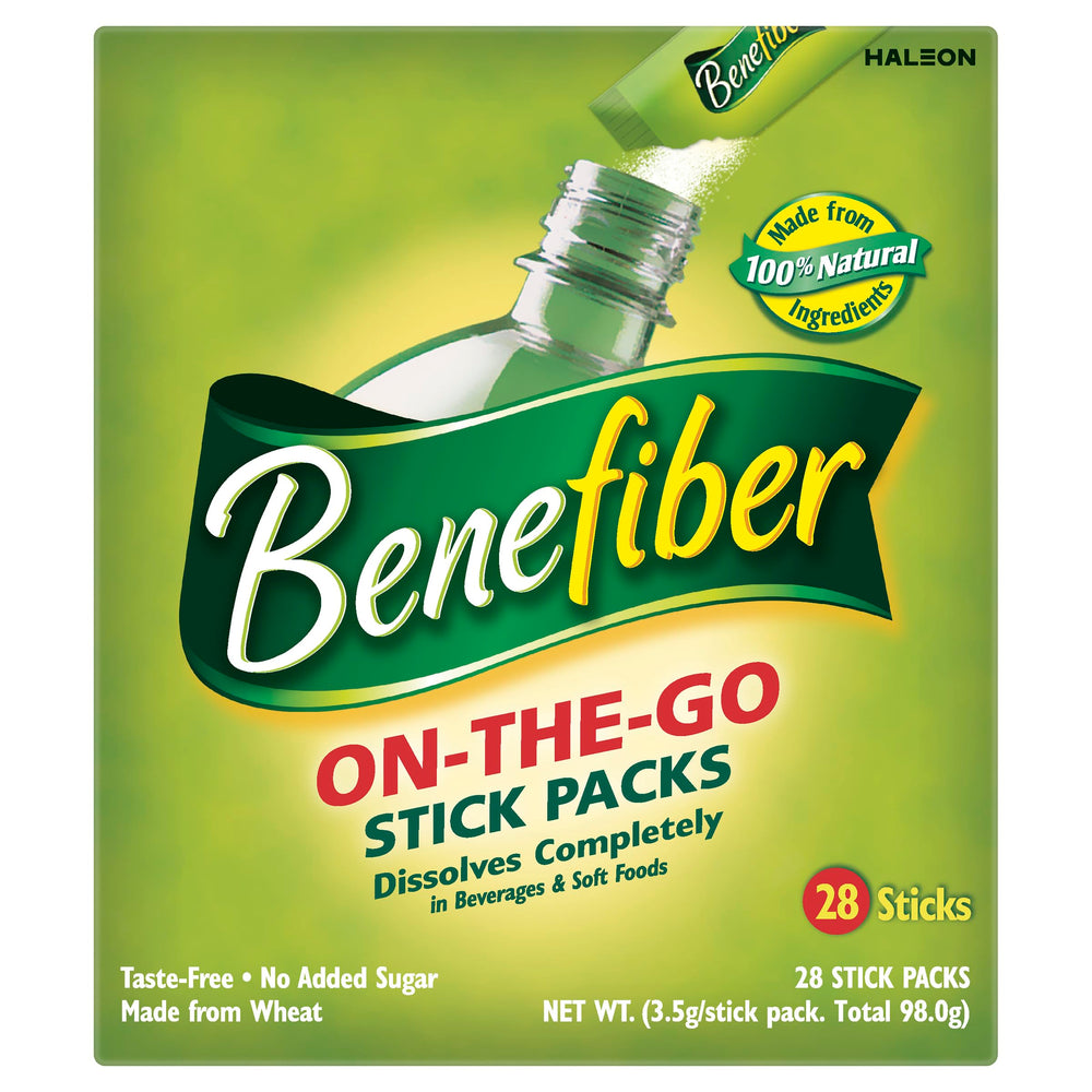 Benefiber sobre abierto con polvo, fácil de ver y verter