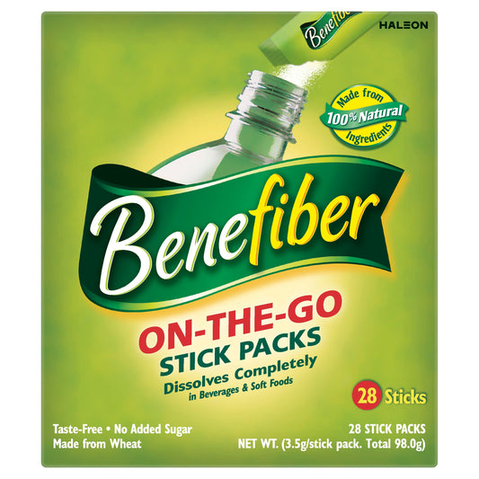 Benefiber sobre abierto con polvo, fácil de ver y verter