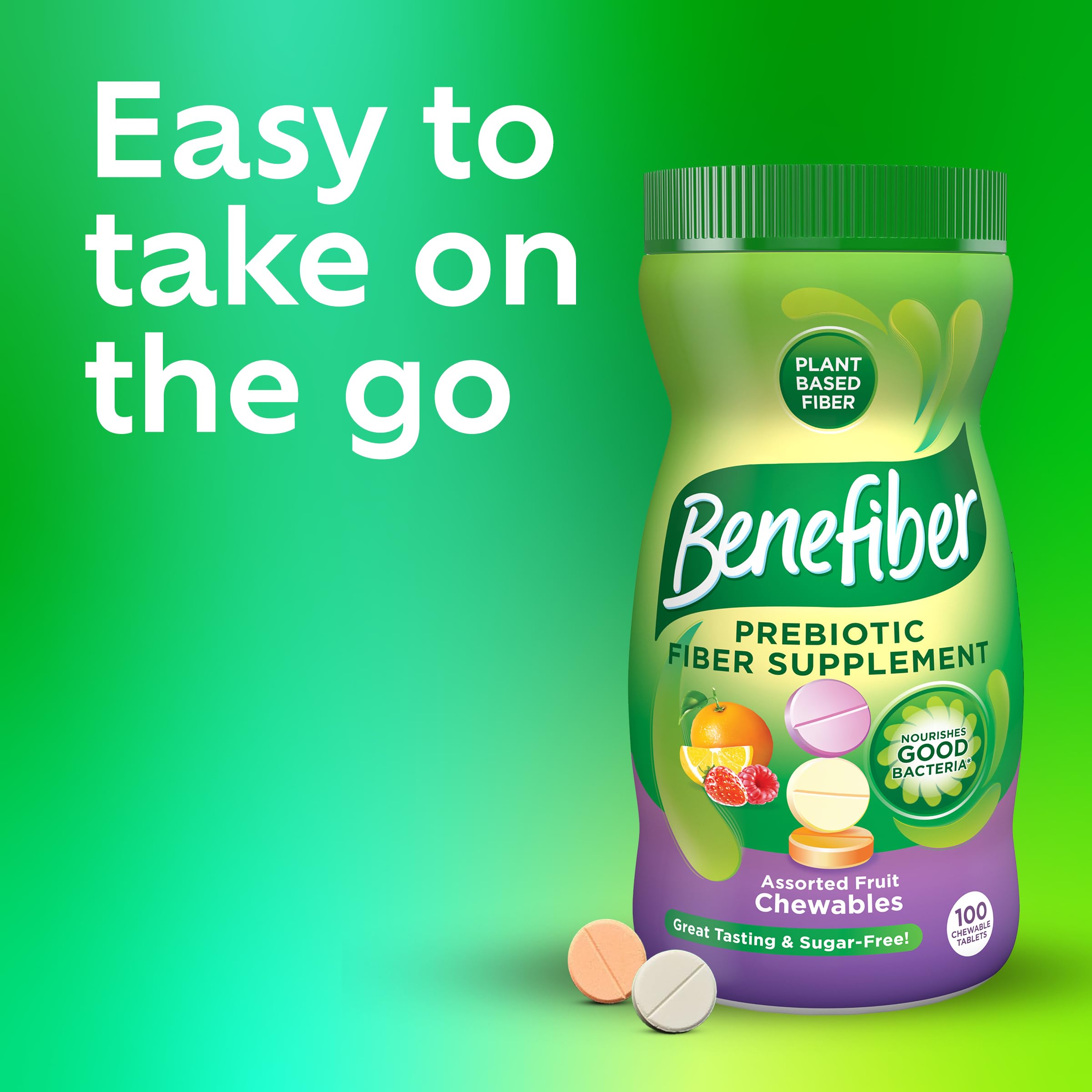 Tabletas Benefiber con frutas que muestran sabores naranja, limón y wildberry