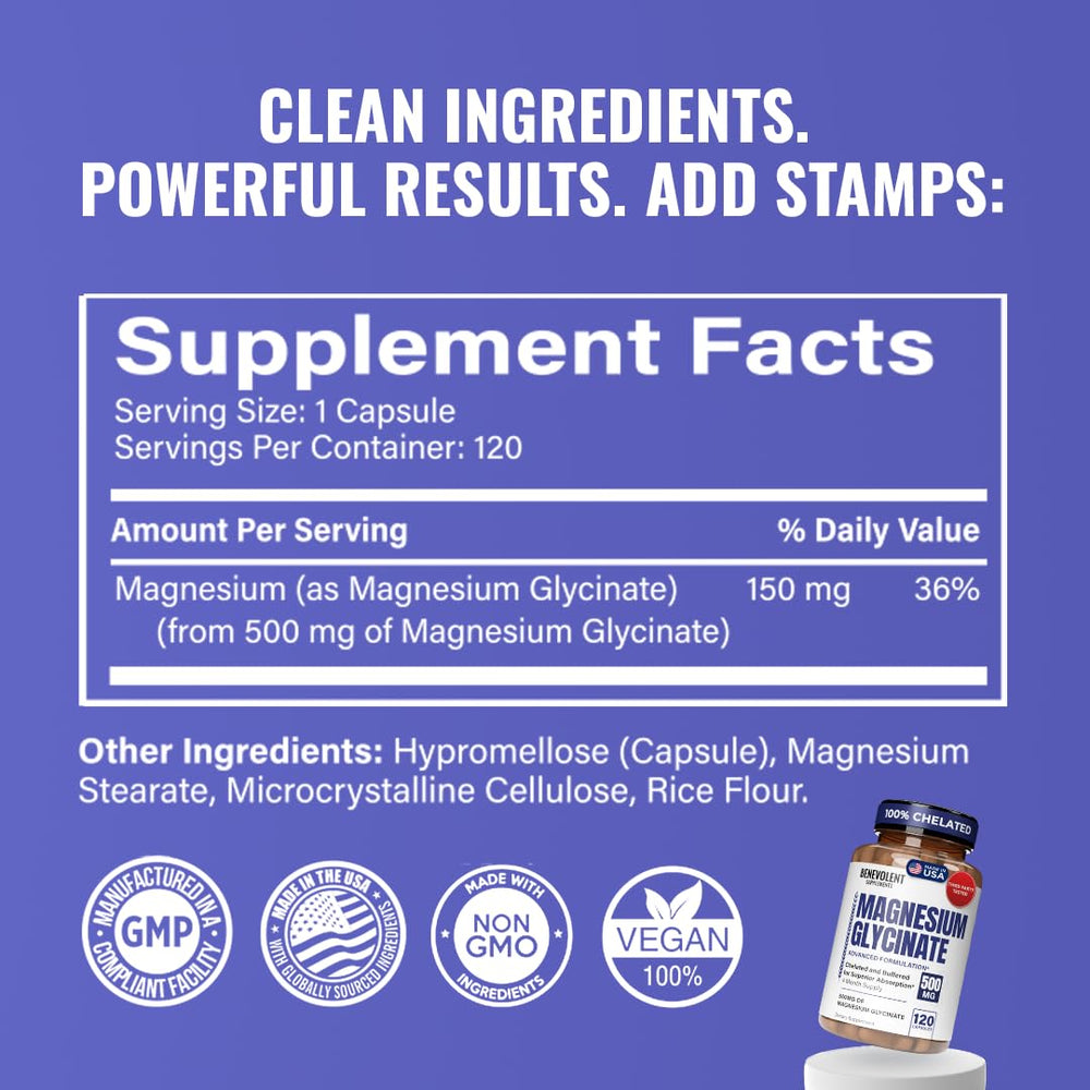 Benevolent etiqueta con lista de ingredientes y pruebas de pureza