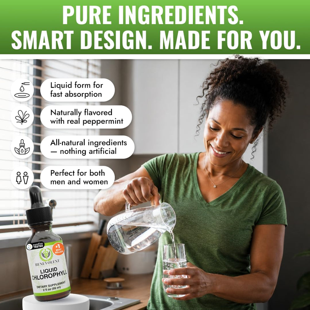Benevolent Nourishment junto a hojas de menta y frutas en cocina saludable
