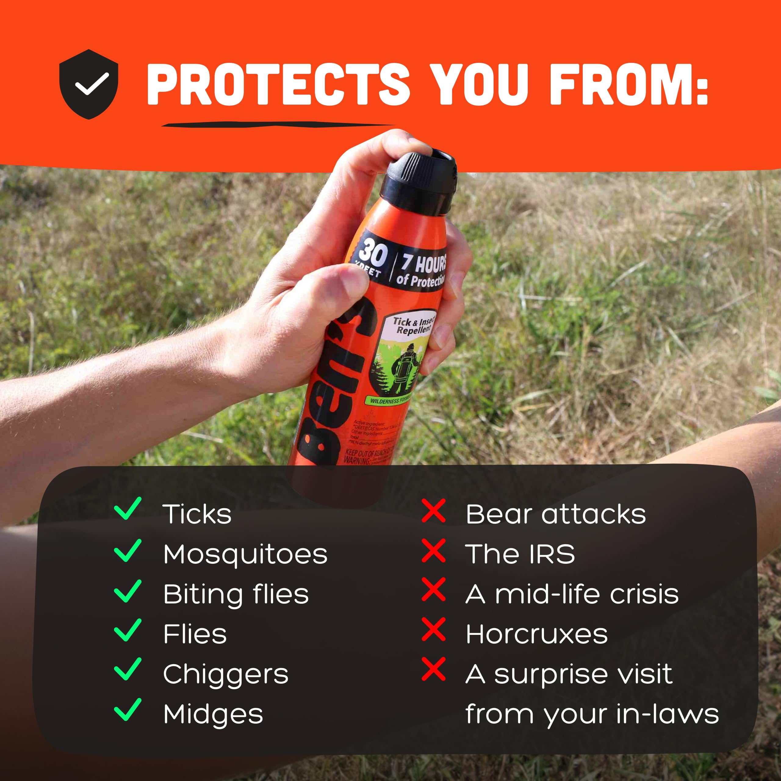Ben's spray aplicado durante una caminata para protección inmediata