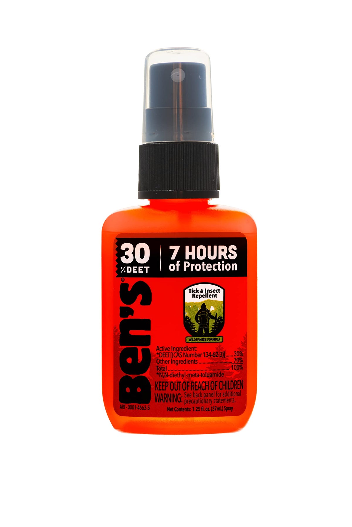 Ben's frente del envase de 1.25 fl oz mostrando marca y concentración 30% DEET para viaje