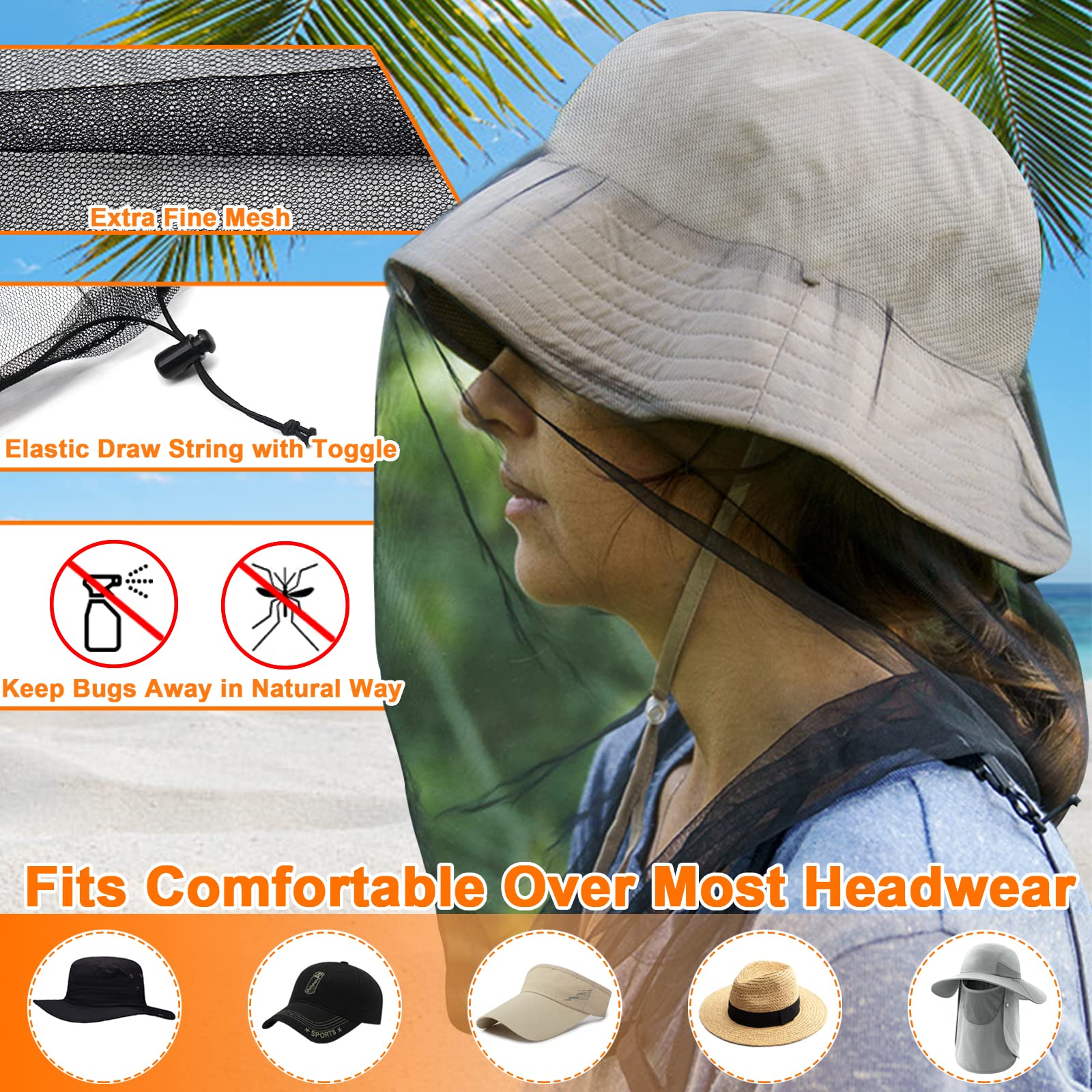 Benvo red colocada sobre sombrero durante actividad exterior, protección efectiva