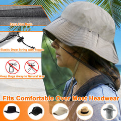 Benvo red colocada sobre sombrero durante actividad exterior, protección efectiva