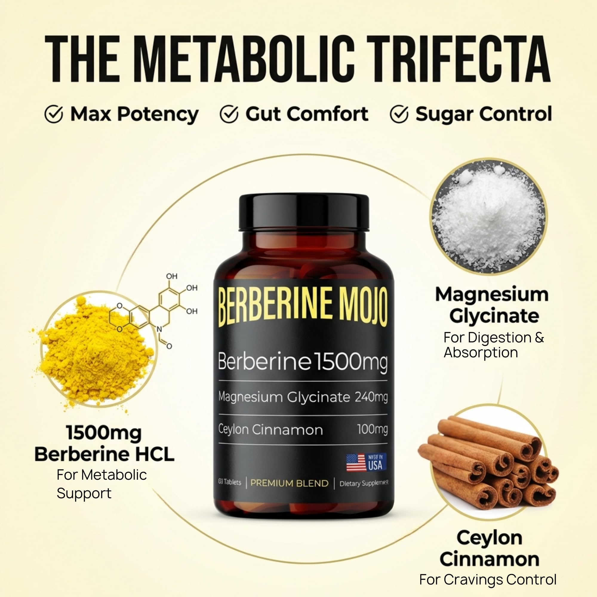 Berberine Mojo tabletas cerca mostrando forma fácil de tragar y dosificación