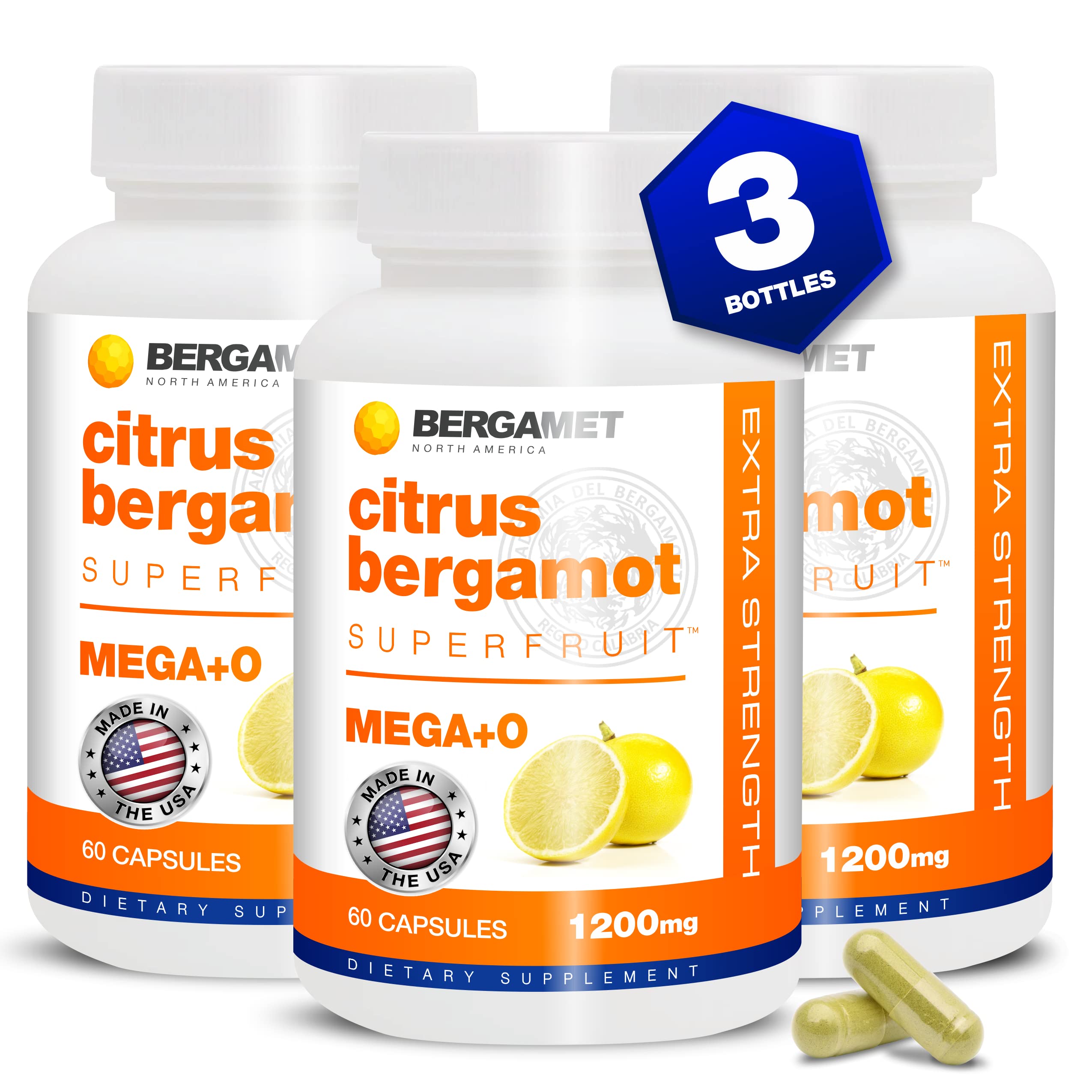 BergaMet envase frontal mostrando 180 cápsulas y 1200 mg por toma