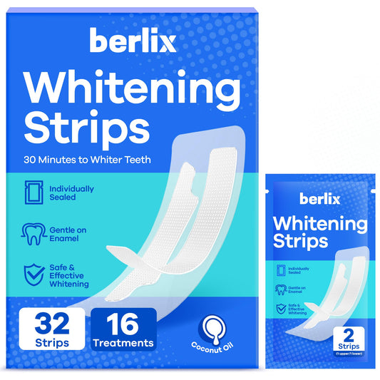 Berlix empaque frontal mostrando 32 tiras y beneficios visibles