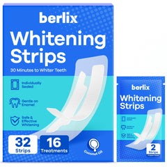 Berlix empaque frontal mostrando 32 tiras y beneficios visibles
