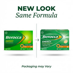 Envase abierto Berocca 60 comprimidos mostrando contenido y cantidad