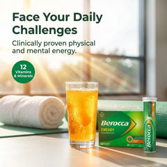 Escena de vida con Berocca en escritorio para energía durante el trabajo