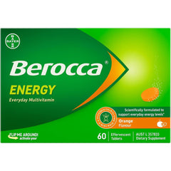 Berocca frontal envase naranja mostrando diseño claro y beneficios