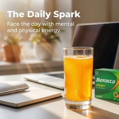 Comparación de tamaño de comprimido Berocca en una mano para referencia