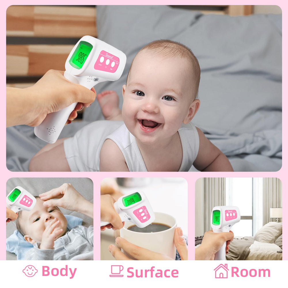 Berrcom Snomd pantalla retroiluminada mostrando colores para identificar fiebre