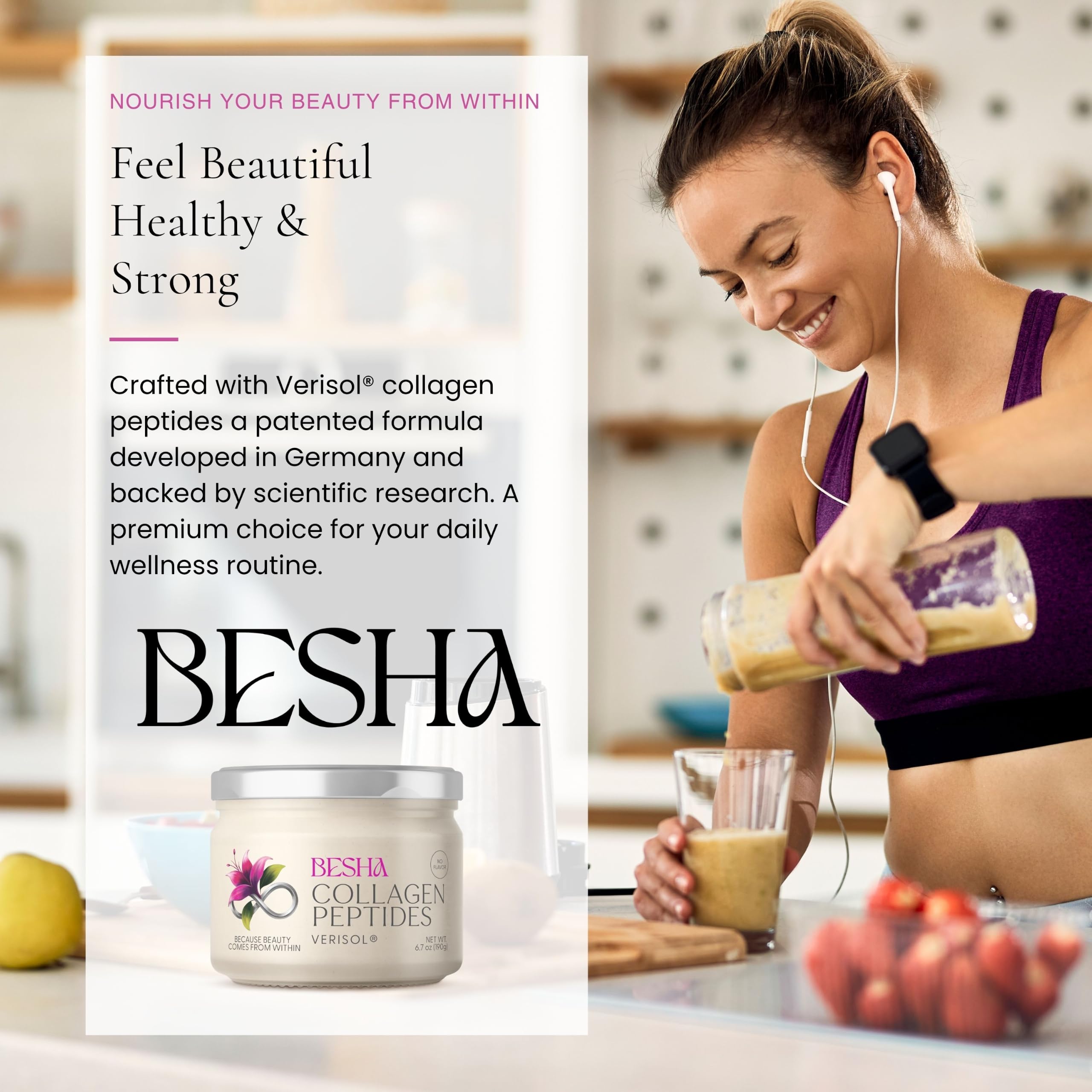 BESHA INC etiqueta nutricional destacando péptidos Verisol