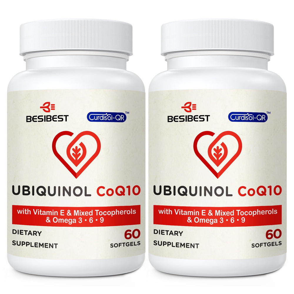 Besibest envase frontal de Ubiquinol 600 mg mostrando información principal y beneficio energético