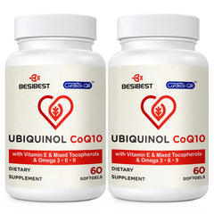 Besibest envase frontal de Ubiquinol 600 mg mostrando información principal y beneficio energético