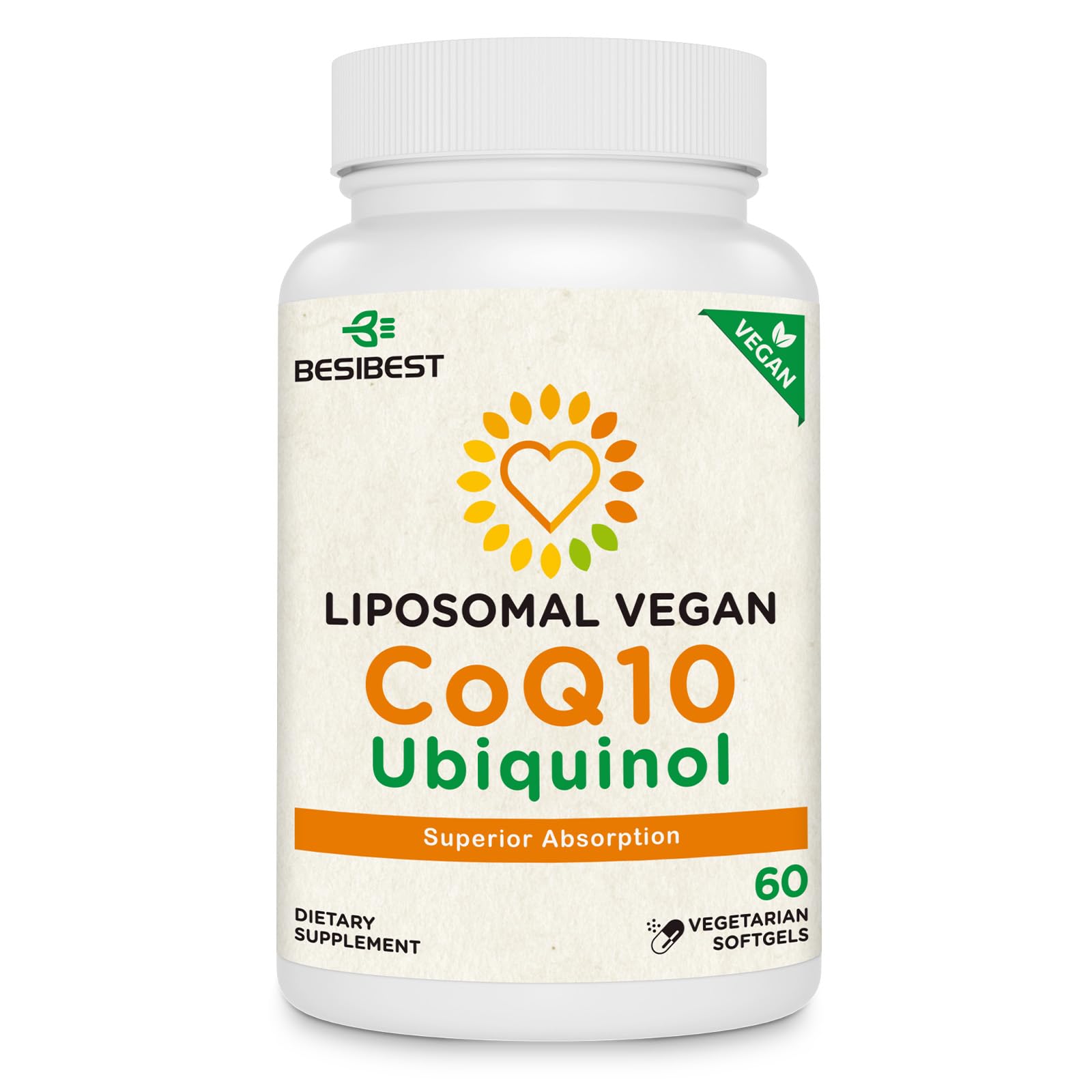 Besibest envase frontal liposomal CoQ10 mostrando presentación clara y beneficio de absorción