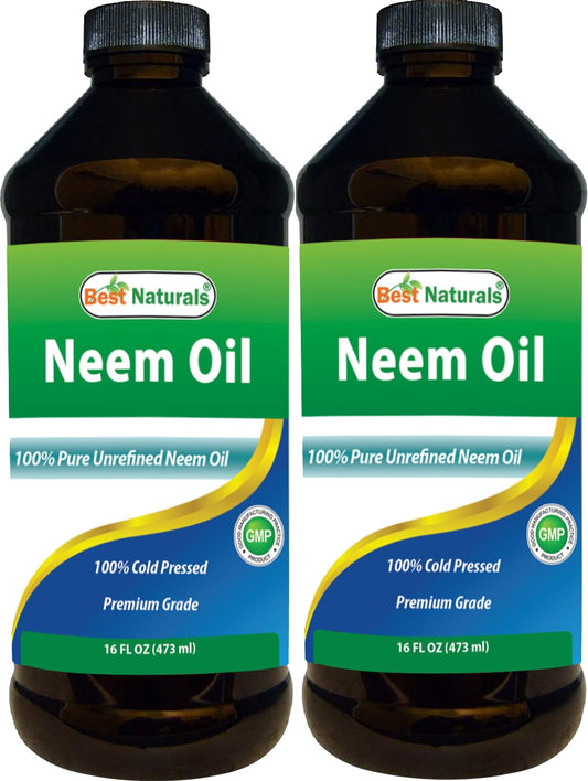 Best Naturals botella frontal de aceite de neem mostrando presentación doble y confianza