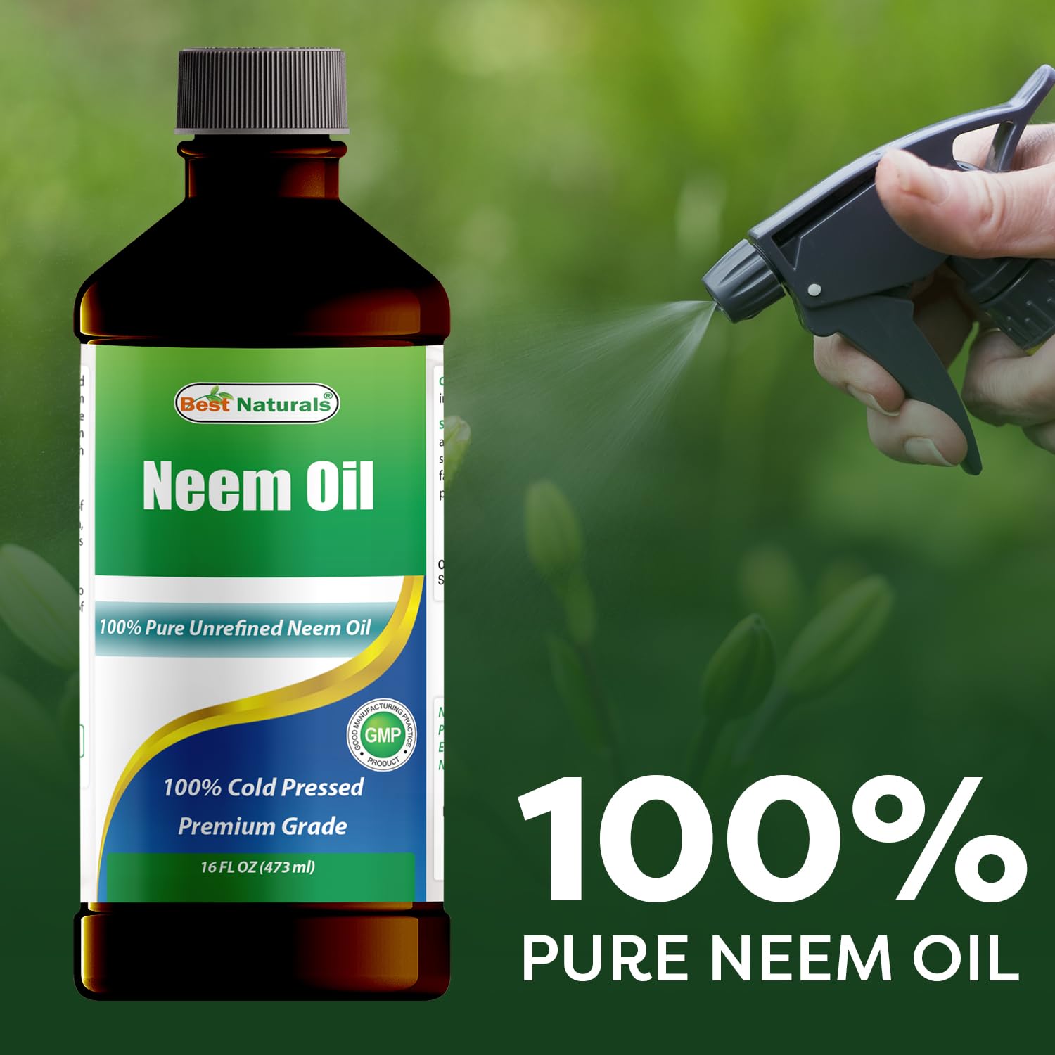 Best Naturals etiqueta del aceite de neem con información de origen y calidad premium
