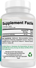 Best Naturals botella abierta con tabletas vertidas, dosis práctica y almacenamiento