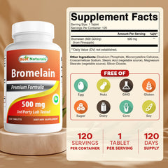Detalle de una tableta Best Naturals bromelain para mostrar tamaño y textura cómoda