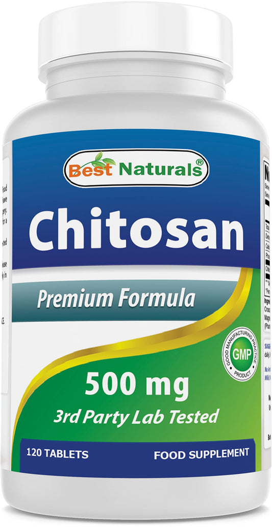 Best Naturals chitosano tabletas en frasco, apoyo a una rutina saludable.