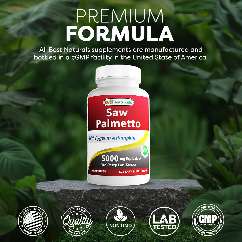 Best Naturals corteza de pygeum y bayas de saw palmetto en enfoque natural