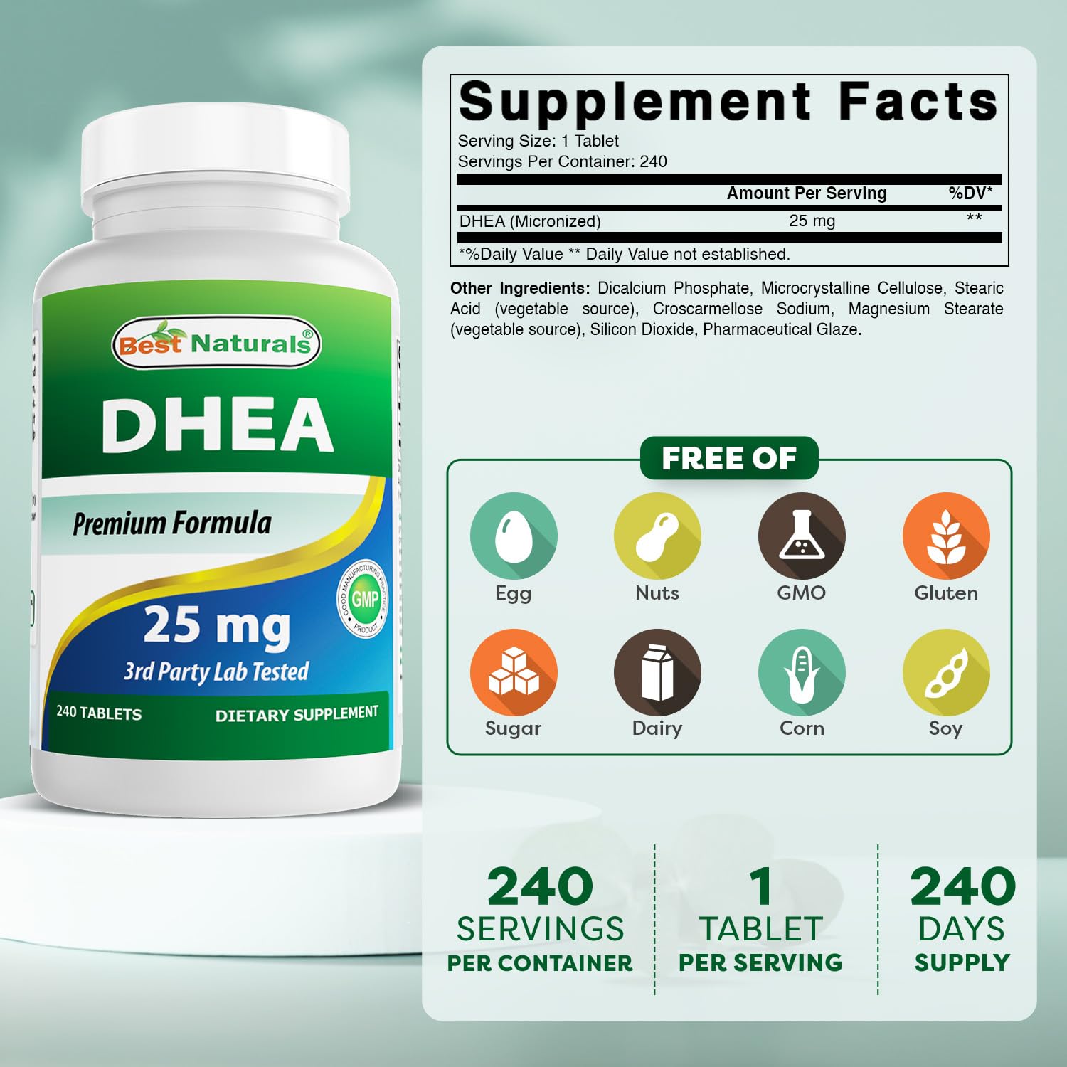 Best Naturals detalle de etiqueta con dosis 25 mg y certificaciones, confianza en calidad