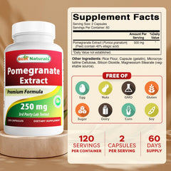 Best Naturals etiqueta con ingredientes y pruebas de laboratorio, transparencia clara