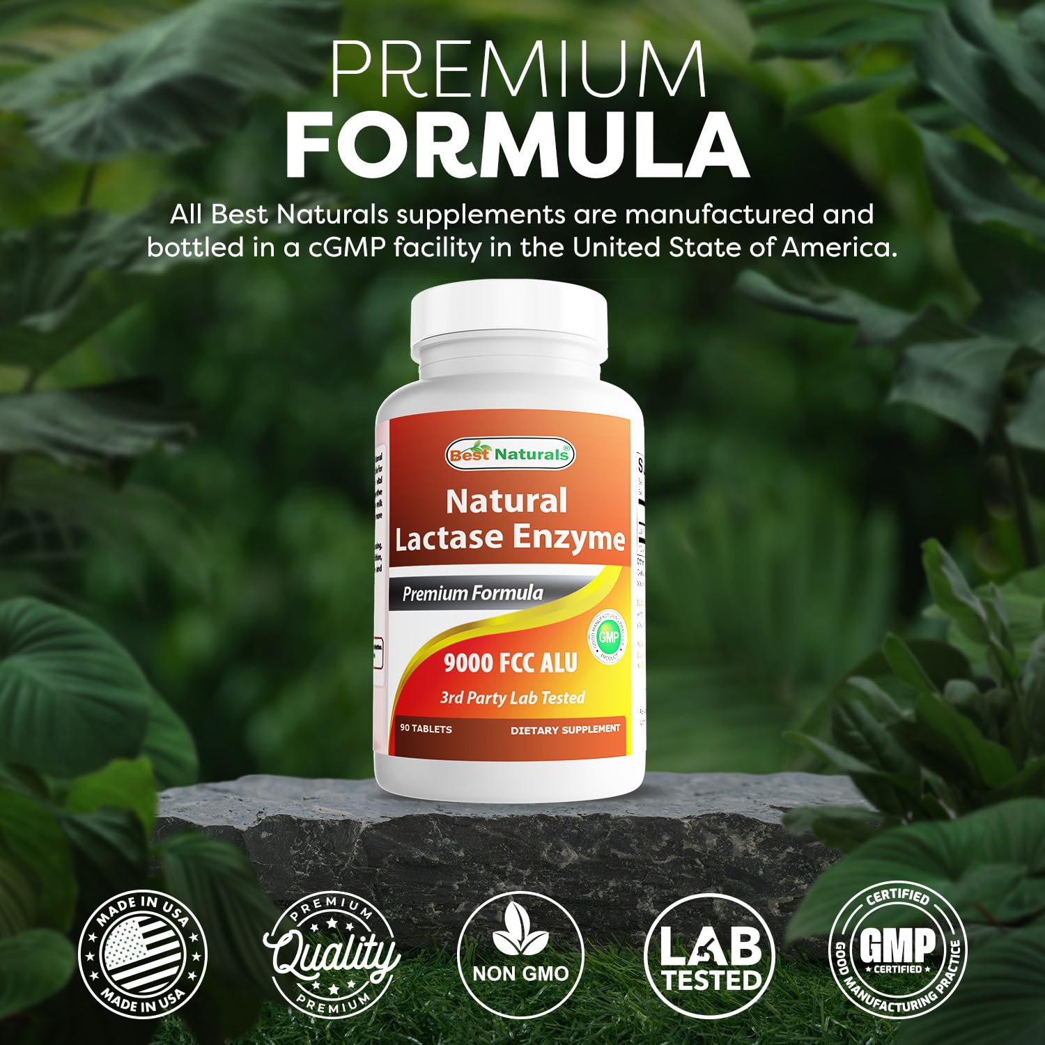 Etiqueta de Best Naturals con información de ingredientes y certificaciones de calidad