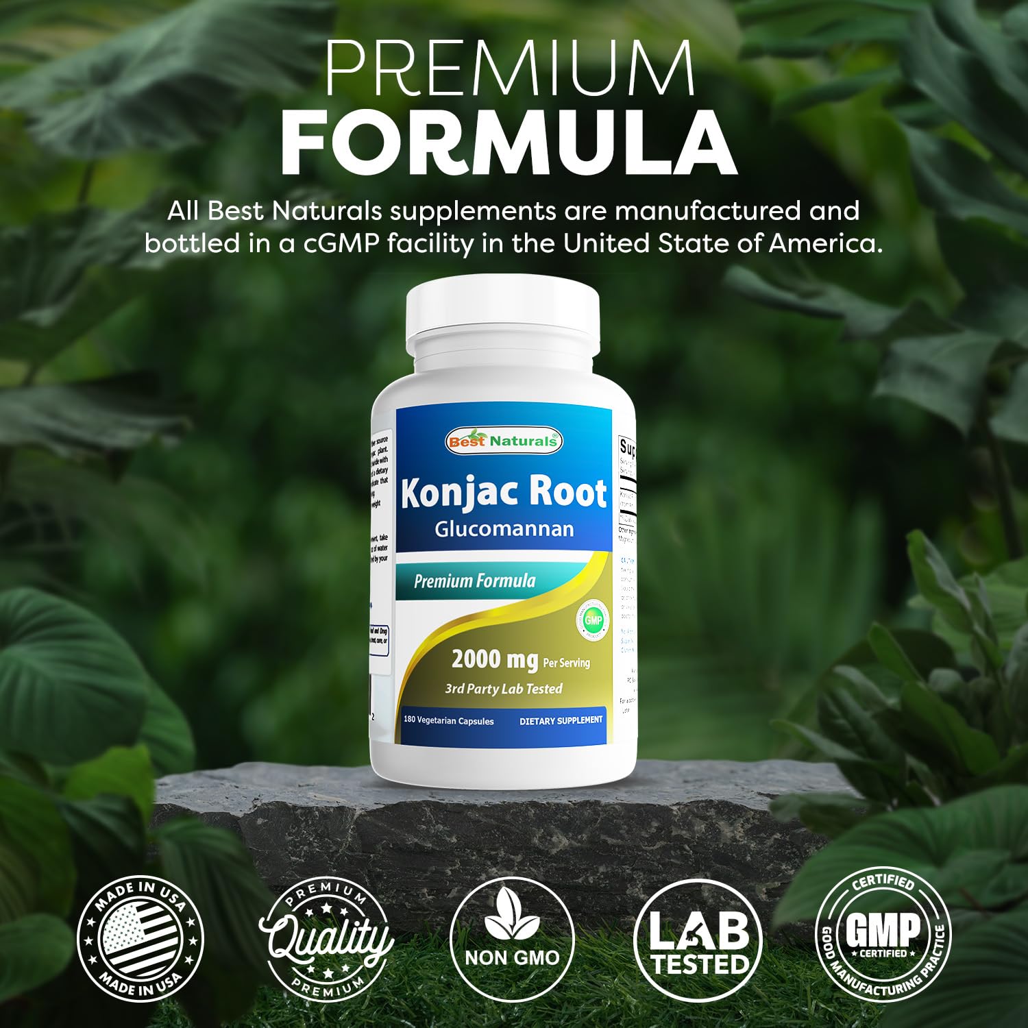Best Naturals etiqueta con lista de ingredientes y certificados de calidad