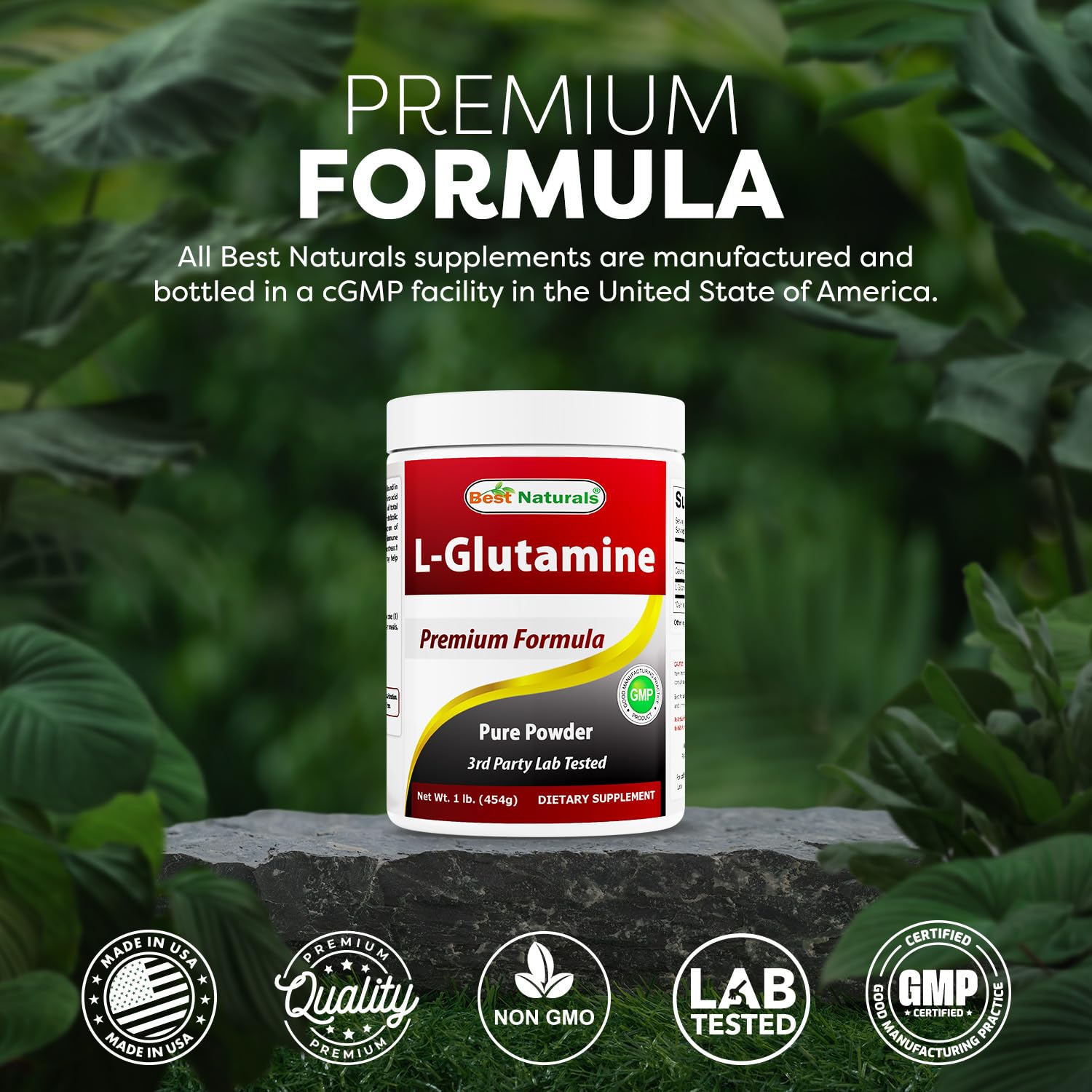 Best Naturals etiqueta nutricional detallada con ingrediente único L-glutamina